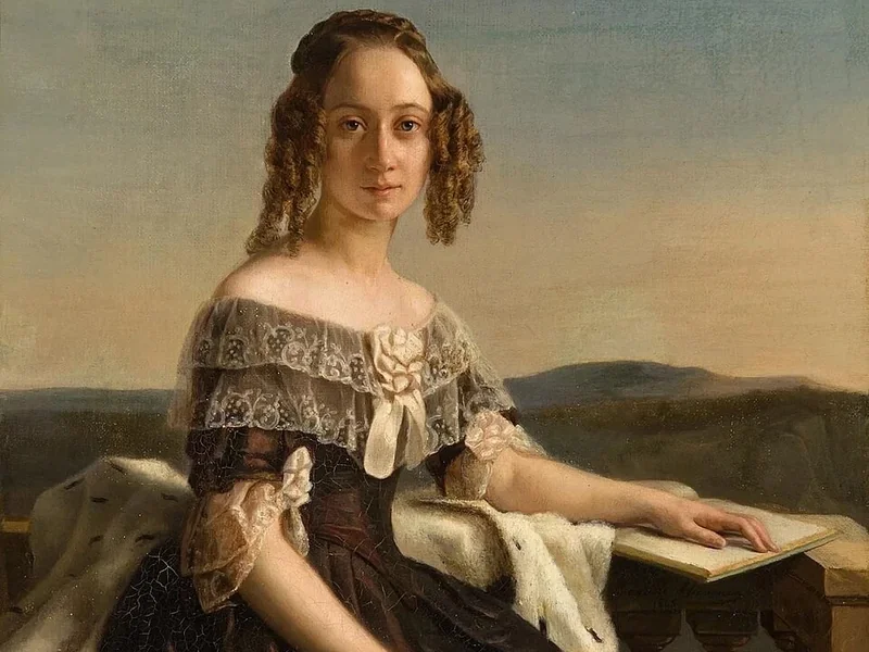 1819-Marie Anne Rosalie Thevenin - Ritratto di una signora in un paesaggio